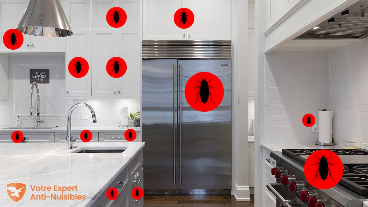 Plan de localisation des cafards et blattes dans une cuisine
