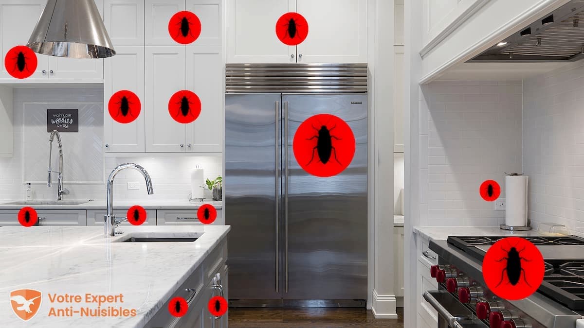 Cartographie des emplacements préférés des cafards et blattes dans une cuisine
