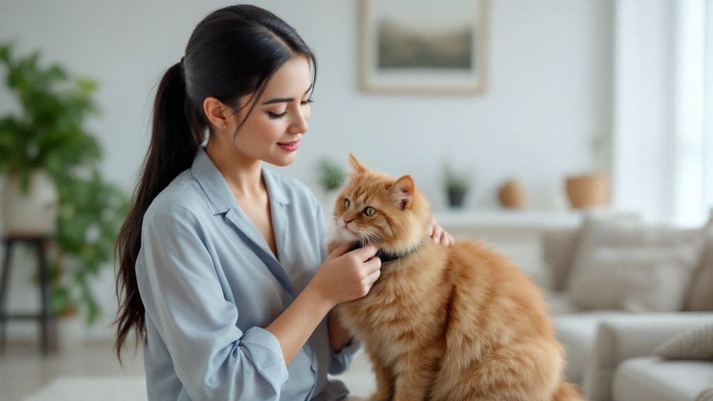 Pose d'un collier anti puce sur un chat