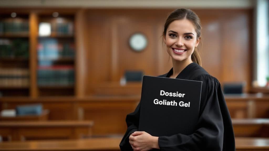 dossier goliath gel porté au tribunal par une avocate