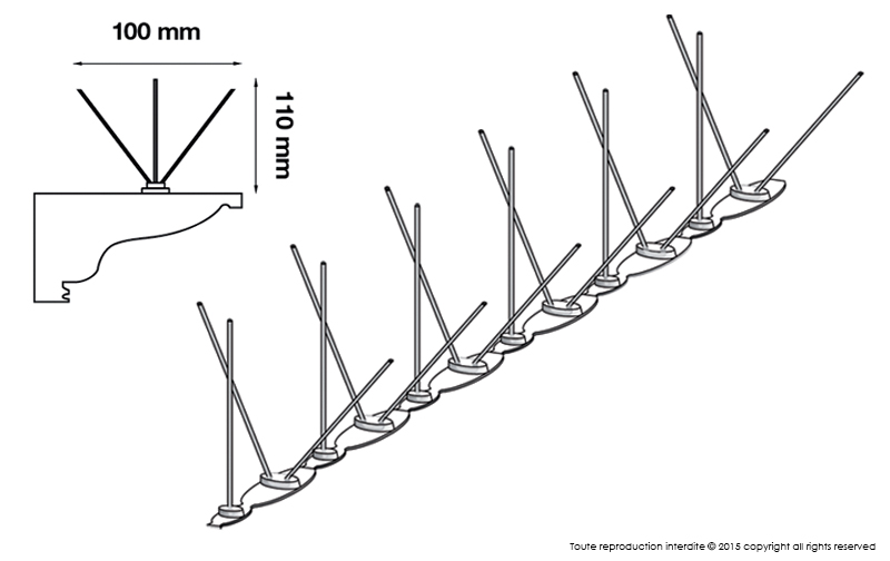 Illustration d’une bande de pics en forme de V avec un pic droit au centre modèle DEPIGEONNAL® ULTRA 2 professionnel