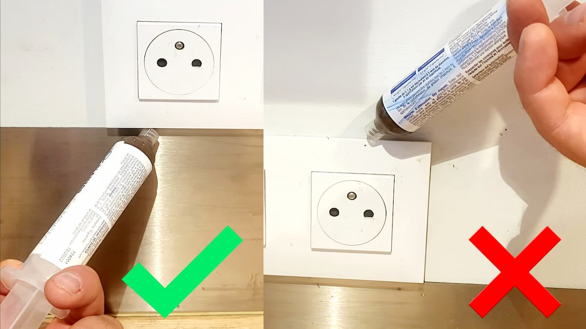Schéma indiquant où placer du gel anti blatte sur une prise électrique